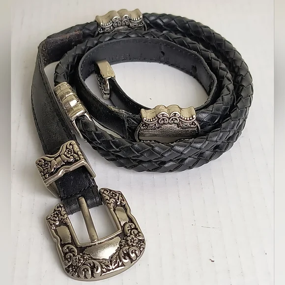 Woolrich Western Concho Black Braided Belt with Silver Buckle Size L - Picture 1 of 14